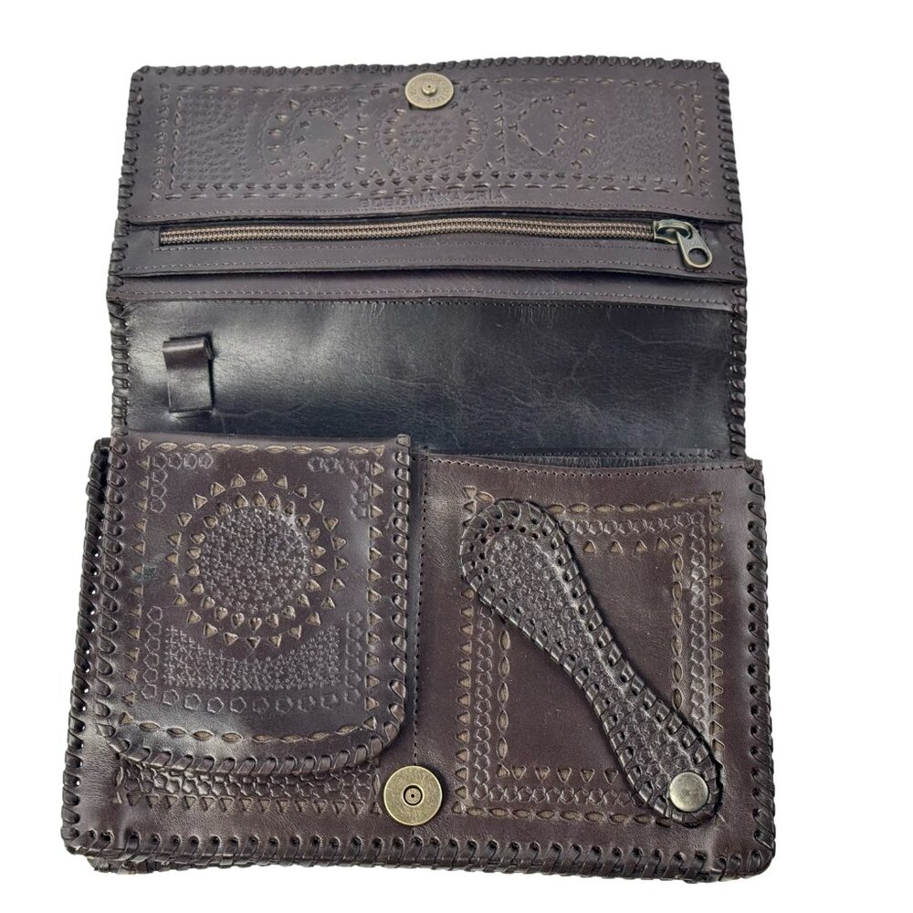 BCBG Max Azria Leather Clutch Envelope Wallet Brown Handbag Pouch Boho Y2K - Picture 3 of 3